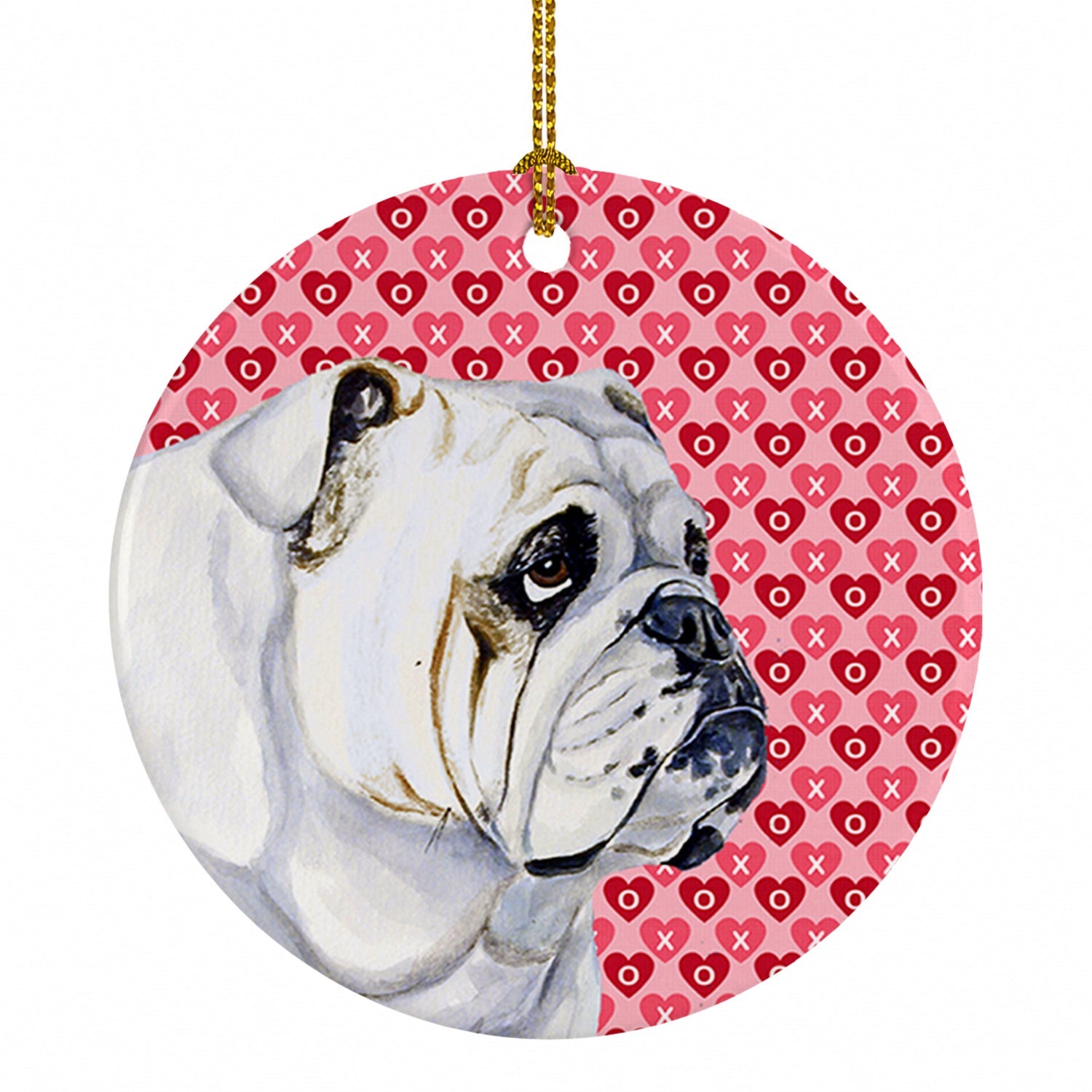 Bulldog English Hearts Love Valentine's Day Ceramic Ornament Christmas Tree Hanging Decorations for Home Christmas Holiday, Party, Gift, 3 in, Multicolor