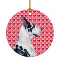 Great Dane Hearts Love and Valentine's Day Portrait Ceramic Ornament Christmas Tree Hanging Decorations for Home Christmas Holiday, Party, Gift, 3 in, Multicolor