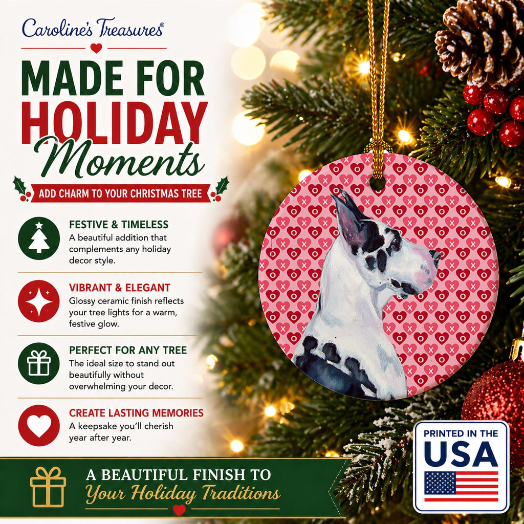 Great Dane Hearts Love and Valentine's Day Portrait Ceramic Ornament Christmas Tree Hanging Decorations for Home Christmas Holiday, Party, Gift, 3 in, Multicolor