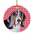 Basset Hound Hearts Love and Valentine's Day Portrait Ceramic Ornament Christmas Tree Hanging Decorations for Home Christmas Holiday, Party, Gift, 3 in, Multicolor