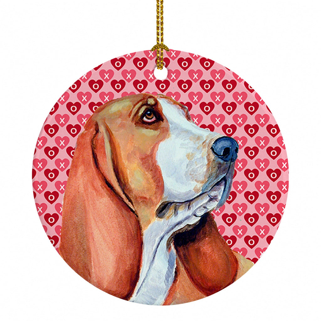 Basset Hound Hearts Love and Valentine's Day Portrait Ceramic Ornament Christmas Tree Hanging Decorations for Home Christmas Holiday, Party, Gift, 3 in, Multicolor