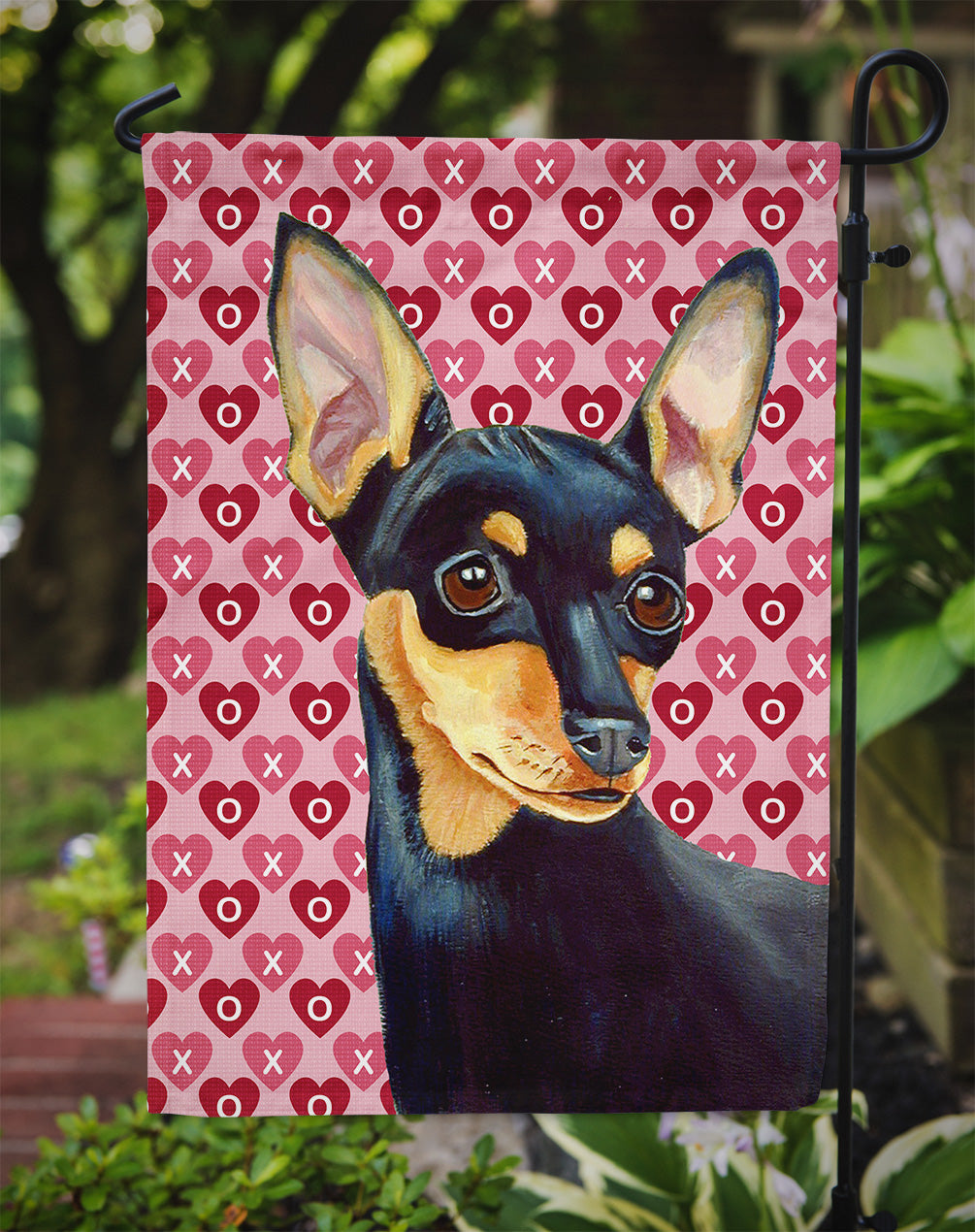 Min Pin Hearts Love and Valentine's Day Portrait Garden Flag Mailbox Decorative Yard Banner Outside Patio Artwork for Flower Beds, Garden Size, Multicolor