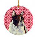 French Bulldog Hearts Love and Valentine's Day Portrait Ceramic Ornament Christmas Tree Hanging Decorations for Home Christmas Holiday, Party, Gift, 3 in, Multicolor