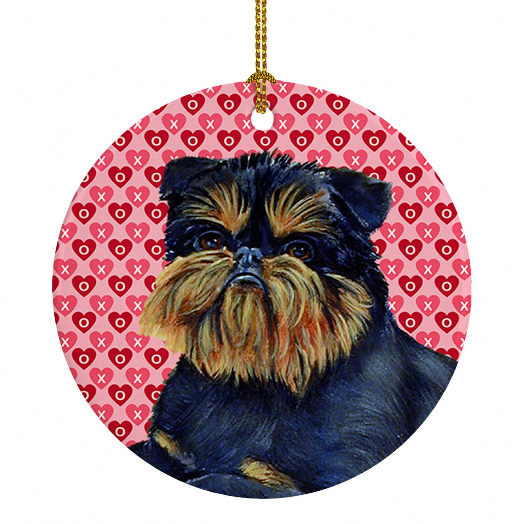 Brussels Griffon Hearts Love and Valentine's Day Portrait Ceramic Ornament Christmas Tree Hanging Decorations for Home Christmas Holiday, Party, Gift, 3 in, Multicolor
