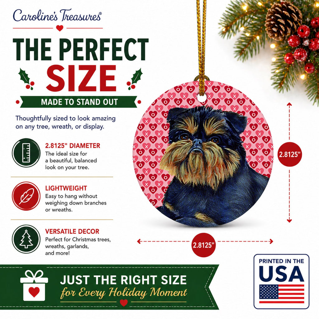 Brussels Griffon Hearts Love and Valentine's Day Portrait Ceramic Ornament Christmas Tree Hanging Decorations for Home Christmas Holiday, Party, Gift, 3 in, Multicolor