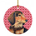 Dachshund Hearts Love and Valentine's Day Portrait Ceramic Ornament Christmas Tree Hanging Decorations for Home Christmas Holiday, Party, Gift, 3 in, Multicolor