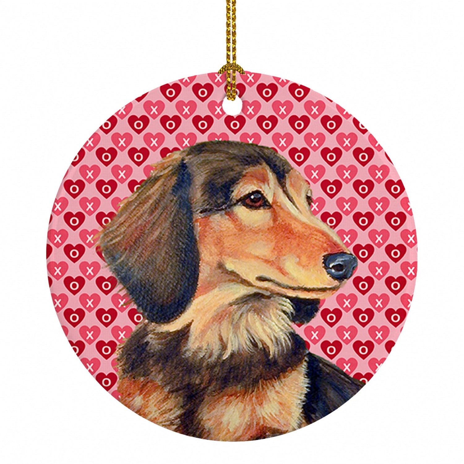 Dachshund Hearts Love and Valentine's Day Portrait Ceramic Ornament Christmas Tree Hanging Decorations for Home Christmas Holiday, Party, Gift, 3 in, Multicolor
