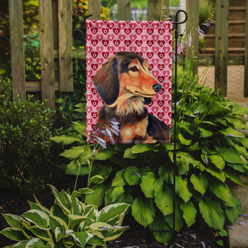 Dachshund Hearts Love and Valentine's Day Portrait Garden Flag Mailbox Decorative Yard Banner Outside Patio Artwork for Flower Beds, Garden Size, Multicolor