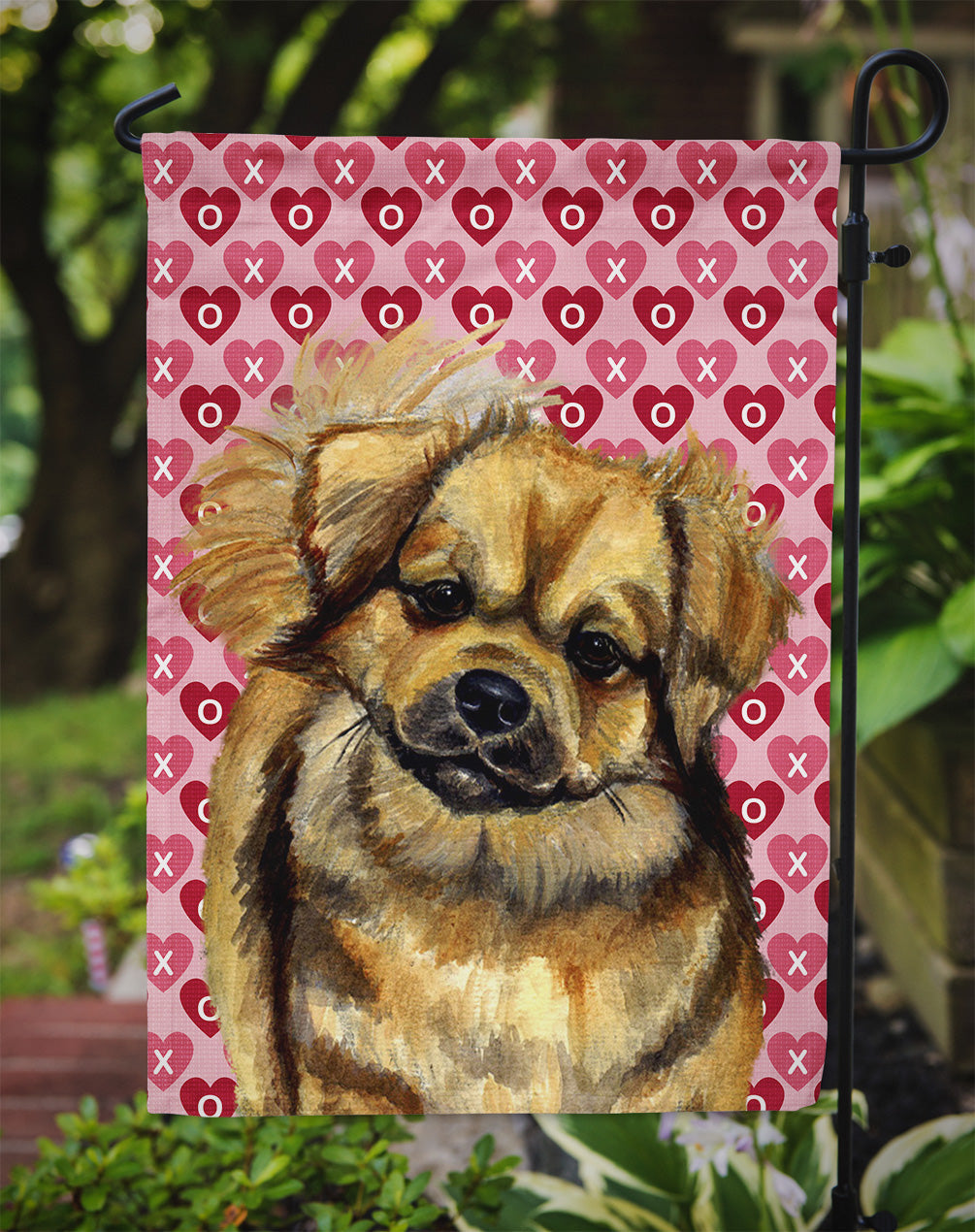 Tibetan Spaniel Hearts Love Valentine's Day Garden Flag Mailbox Decorative Yard Banner Outside Patio Artwork for Flower Beds, Garden Size, Multicolor