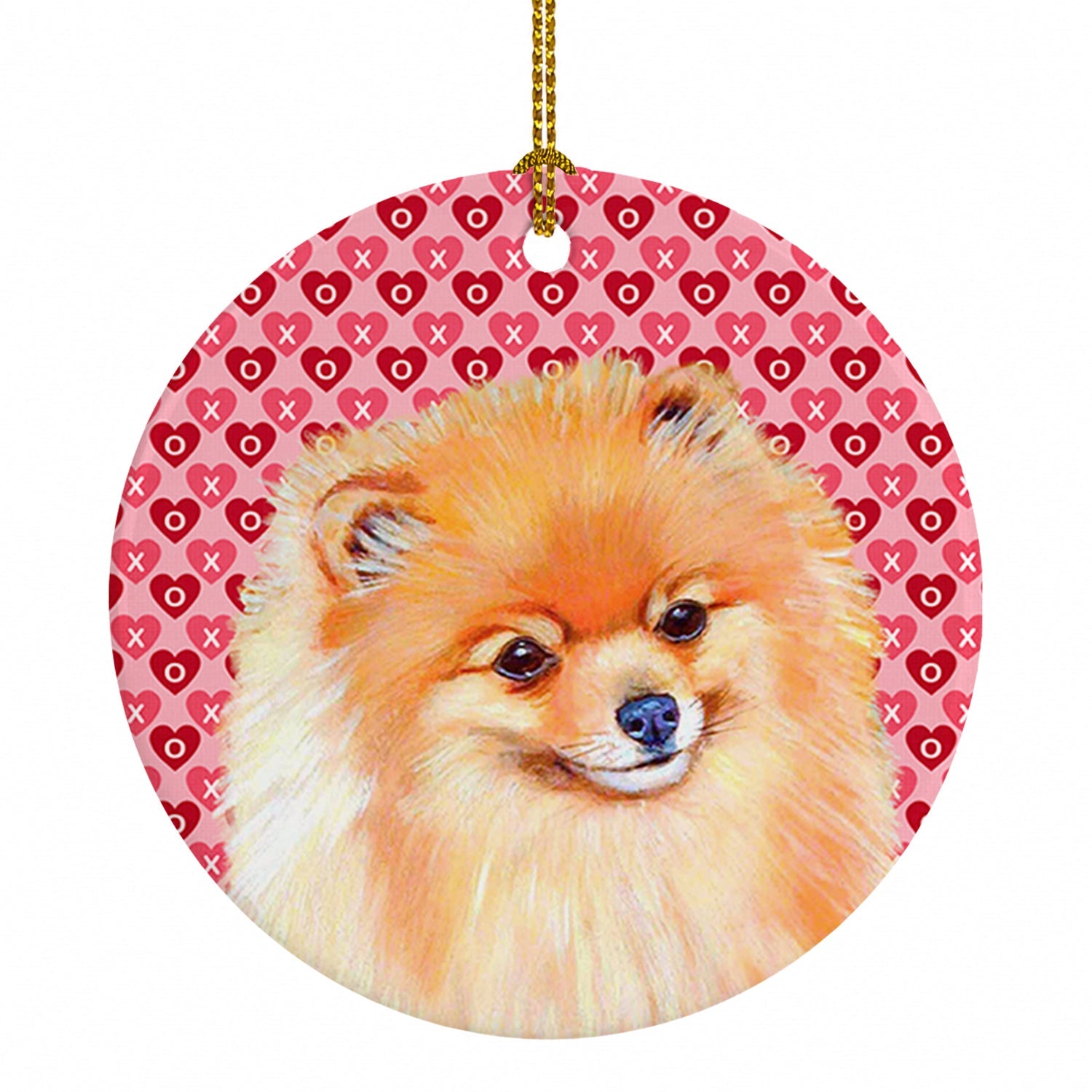 Pomeranian Hearts Love and Valentine's Day Portrait Ceramic Ornament Christmas Tree Hanging Decorations for Home Christmas Holiday, Party, Gift, 3 in, Multicolor