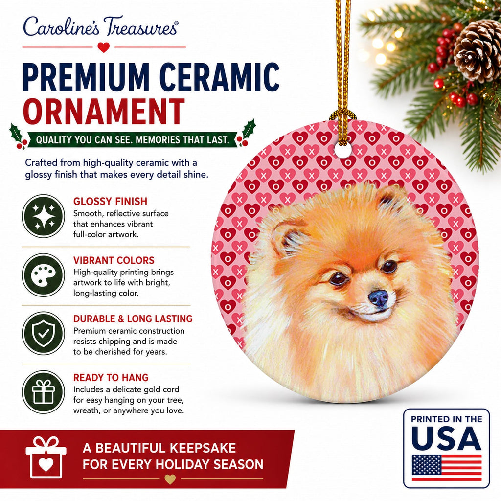Pomeranian Hearts Love and Valentine's Day Portrait Ceramic Ornament Christmas Tree Hanging Decorations for Home Christmas Holiday, Party, Gift, 3 in, Multicolor