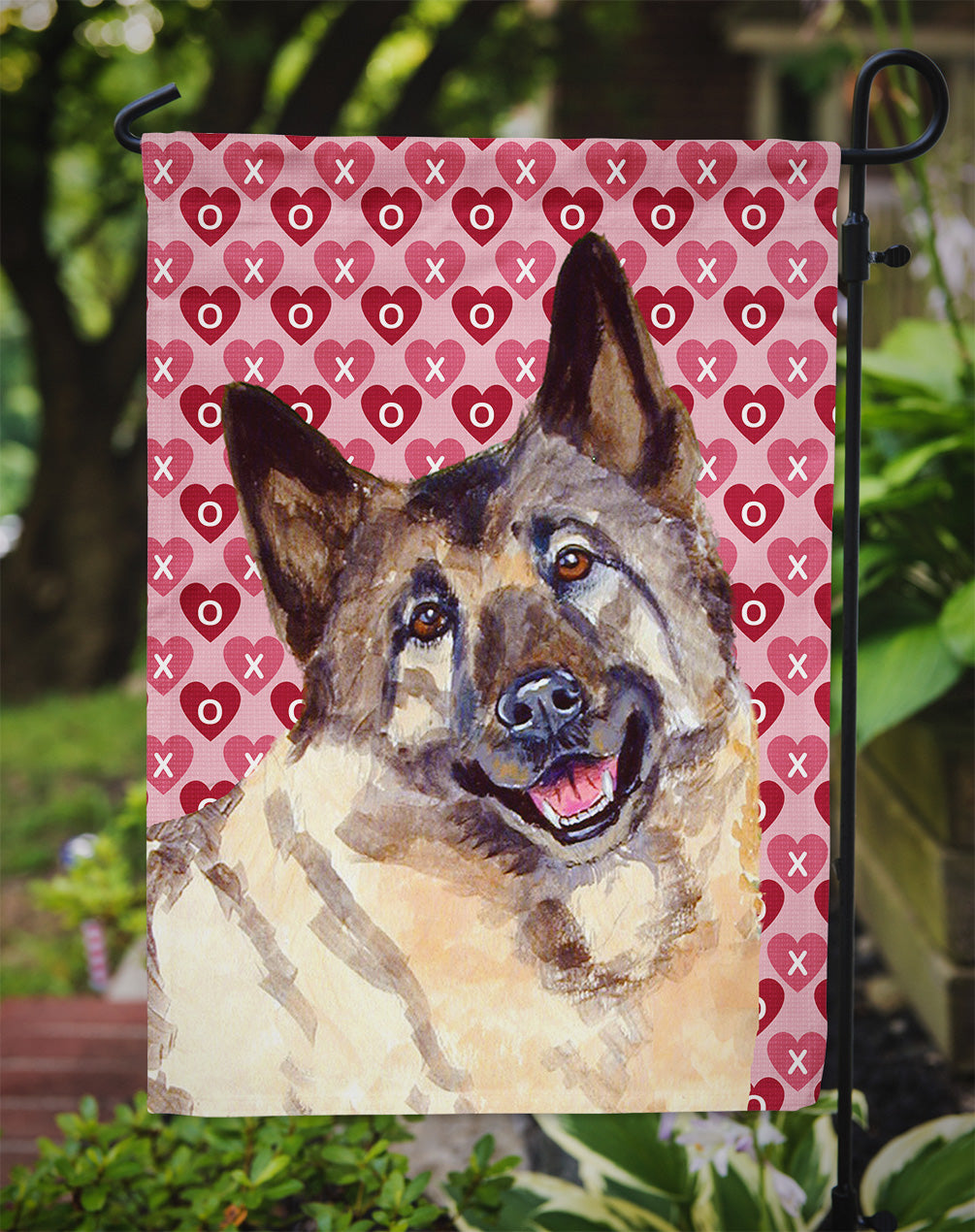 Norwegian Elkhound Hearts Love and Valentine's Day Portrait Garden Flag Mailbox Decorative Yard Banner Outside Patio Artwork for Flower Beds, Garden Size, Multicolor