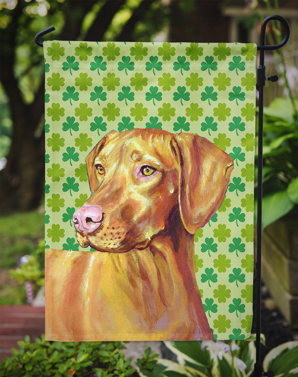 Vizsla St. Patrick's Day Shamrock Portrait Garden Flag Mailbox Decorative Yard Banner Outside Patio Artwork for Flower Beds, Garden Size, Multicolor