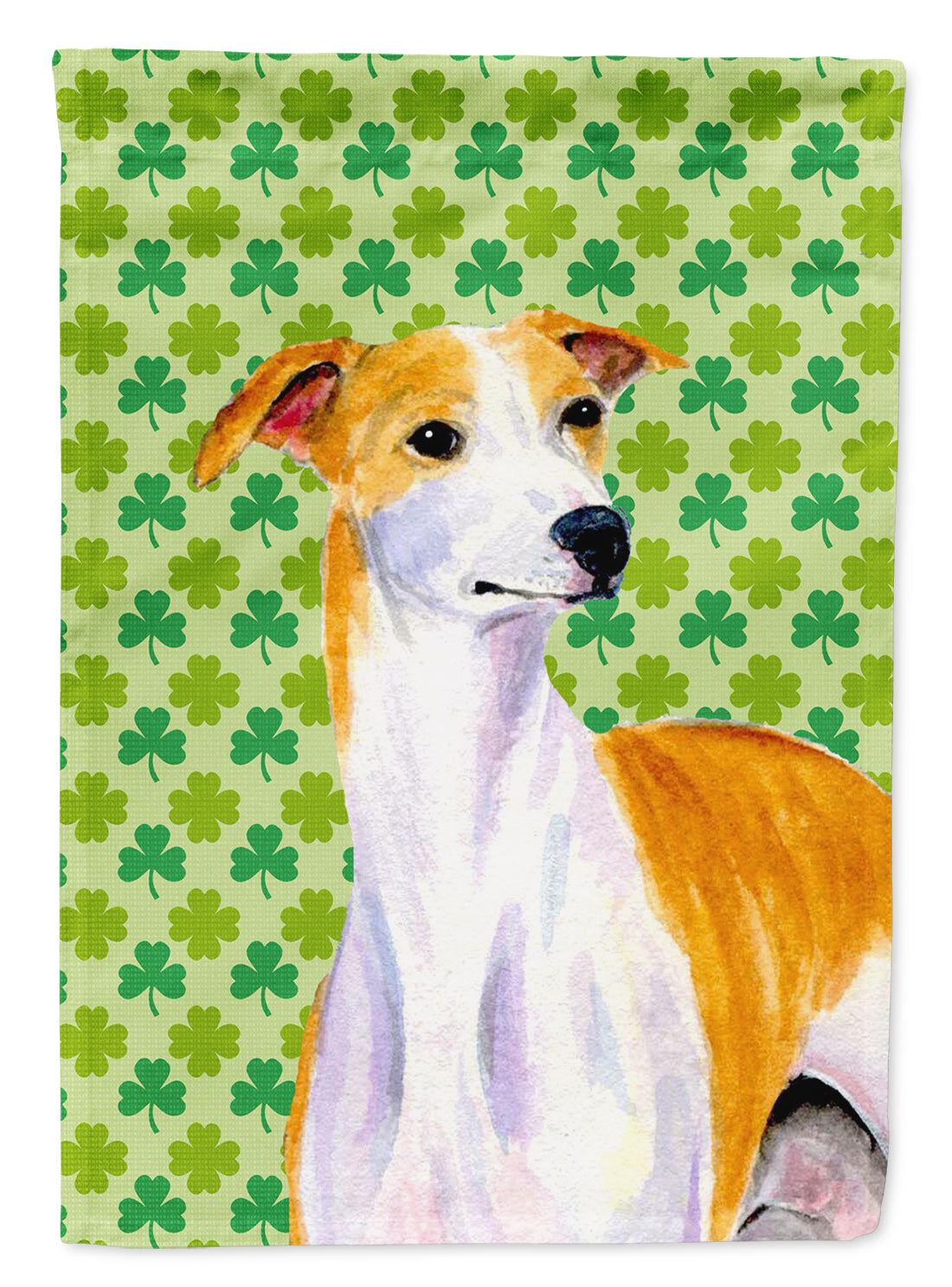 Whippet St. Patrick's Day Shamrock Portrait Garden Flag Mailbox Decorative Yard Banner Outside Patio Artwork for Flower Beds, Garden Size, Multicolor