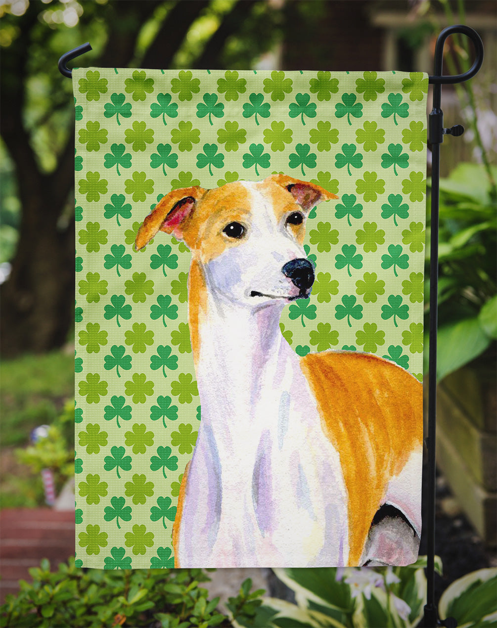 Whippet St. Patrick's Day Shamrock Portrait Garden Flag Mailbox Decorative Yard Banner Outside Patio Artwork for Flower Beds, Garden Size, Multicolor