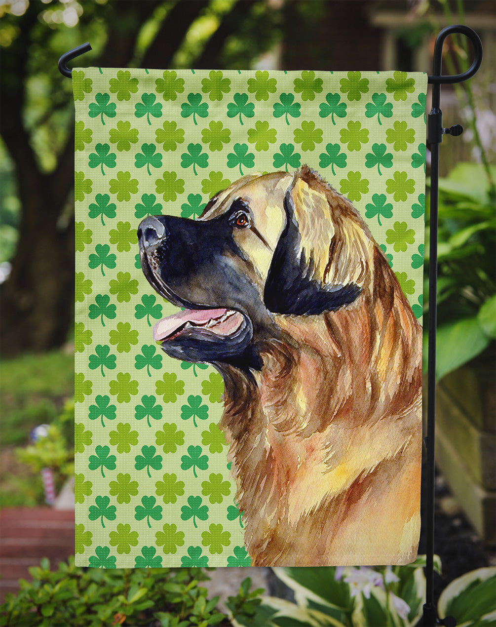 Leonberger St. Patrick's Day Shamrock Portrait Garden Flag Mailbox Decorative Yard Banner Outside Patio Artwork for Flower Beds, Garden Size, Multicolor