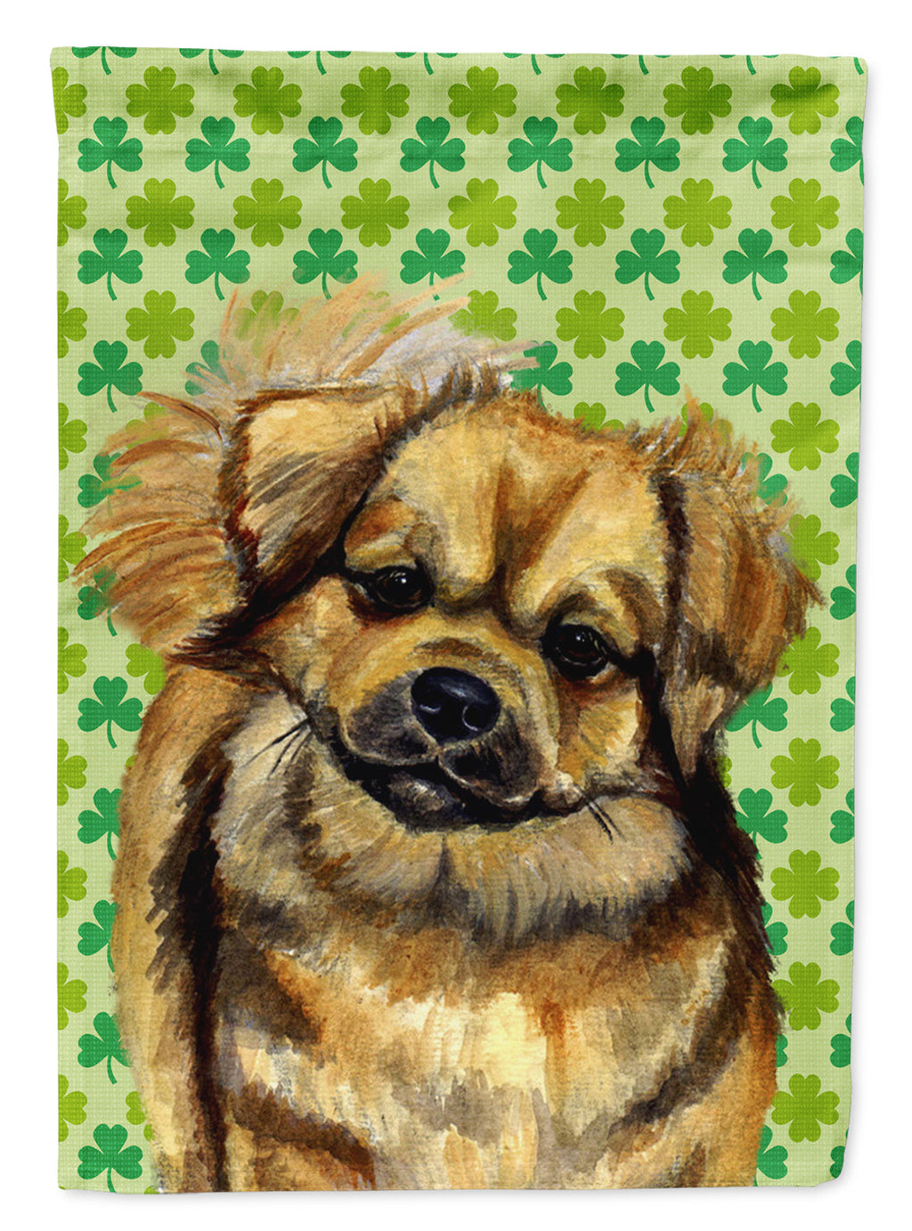 Tibetan Spaniel St. Patrick's Day Shamrock Portrait Garden Flag Mailbox Decorative Yard Banner Outside Patio Artwork for Flower Beds, Garden Size, Multicolor