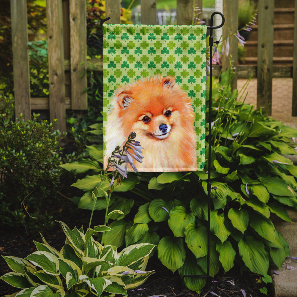 Pomeranian St. Patrick's Day Shamrock Portrait Garden Flag Mailbox Decorative Yard Banner Outside Patio Artwork for Flower Beds, Garden Size, Multicolor