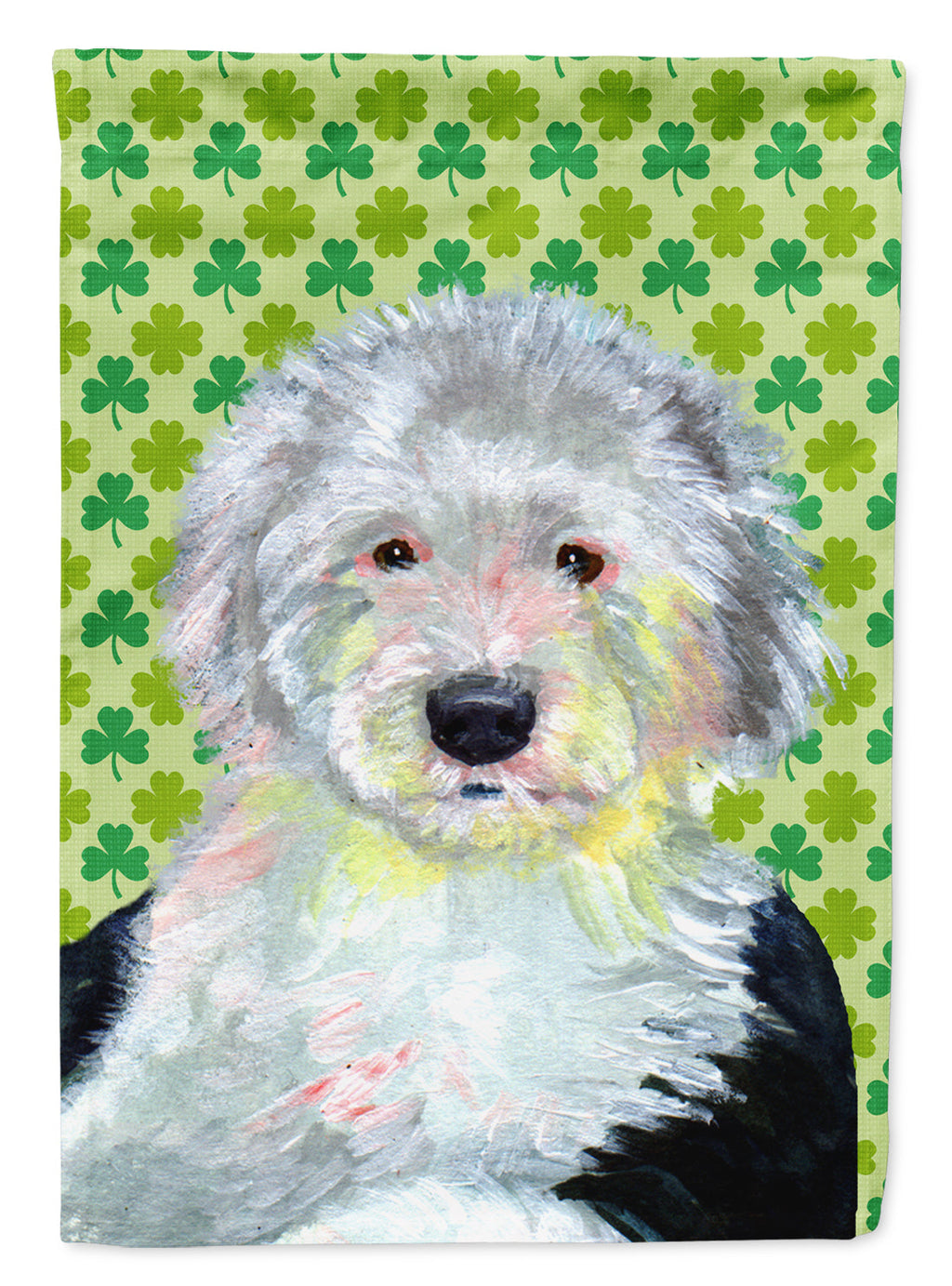 Old English Sheepdog St. Patrick's Day Shamrock Portrait Garden Flag Mailbox Decorative Yard Banner Outside Patio Artwork for Flower Beds, Garden Size, Multicolor