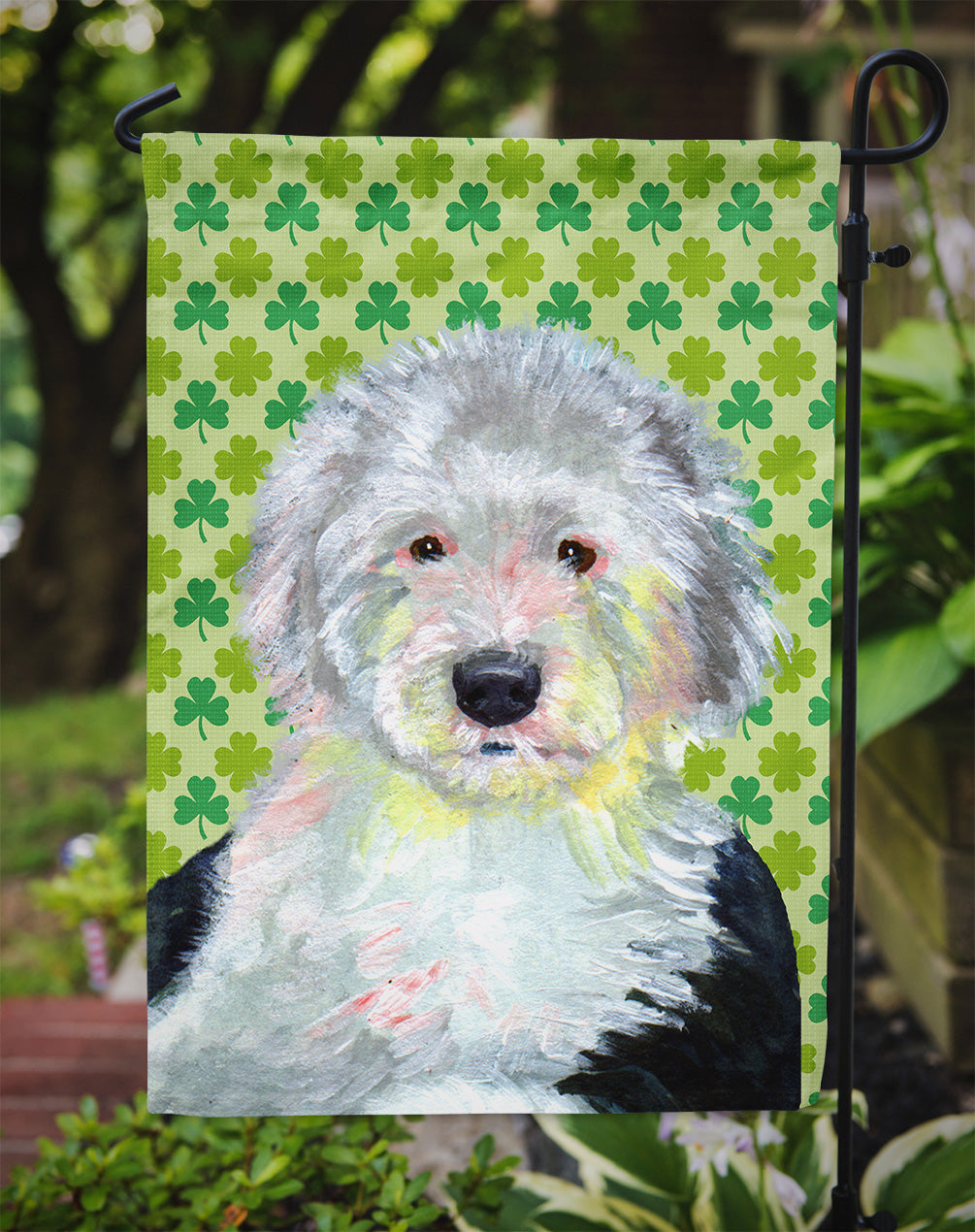 Old English Sheepdog St. Patrick's Day Shamrock Portrait Garden Flag Mailbox Decorative Yard Banner Outside Patio Artwork for Flower Beds, Garden Size, Multicolor