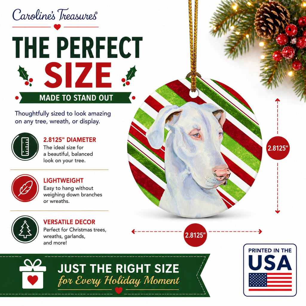 Great Dane Candy Cane Holiday Christmas Ceramic Ornament Christmas Tree Hanging Decorations for Home Christmas Holiday, Party, Gift, 3 in, Multicolor