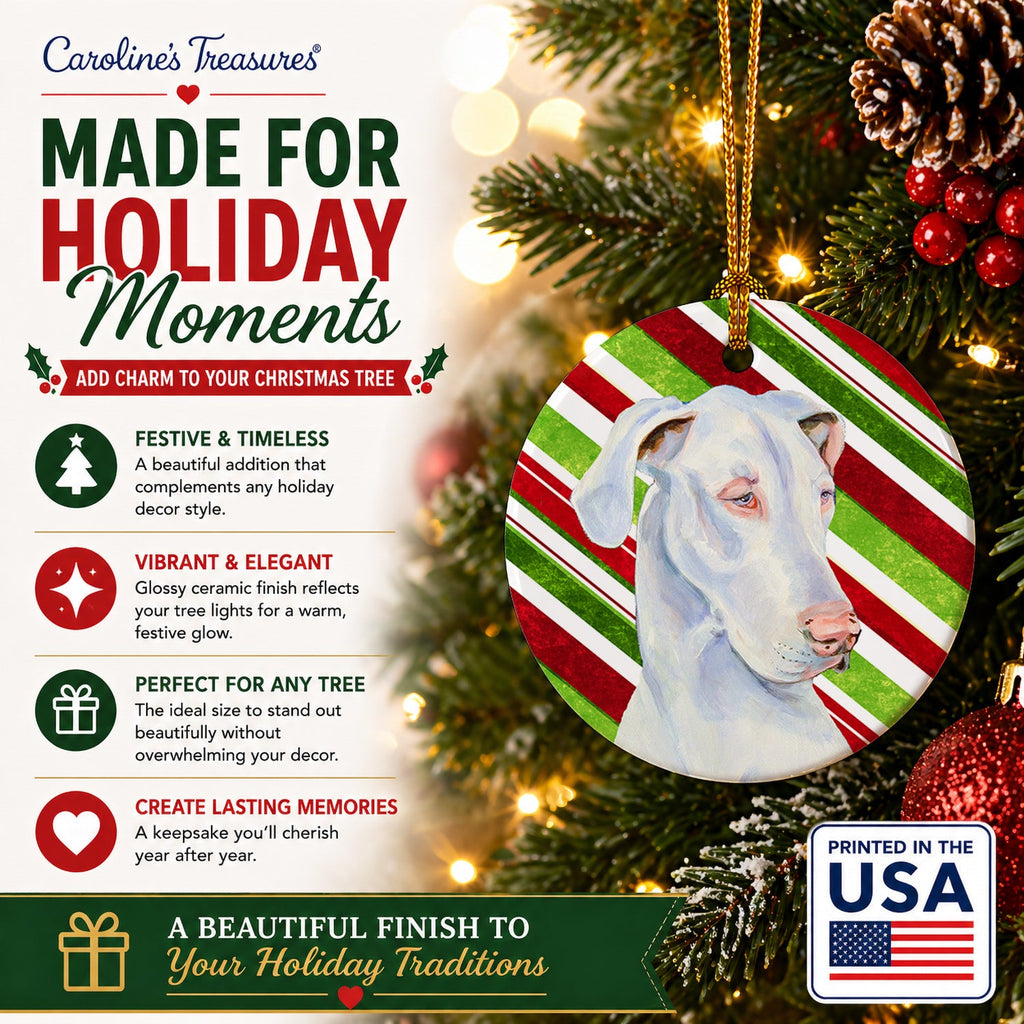 Great Dane Candy Cane Holiday Christmas Ceramic Ornament Christmas Tree Hanging Decorations for Home Christmas Holiday, Party, Gift, 3 in, Multicolor