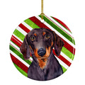 Dachshund Candy Cane Holiday Christmas Ceramic Ornament Christmas Tree Hanging Decorations for Home Christmas Holiday, Party, Gift, 3 in, Multicolor