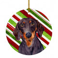 Dachshund Candy Cane Holiday Christmas Ceramic Ornament Christmas Tree Hanging Decorations for Home Christmas Holiday, Party, Gift, 3 in, Multicolor