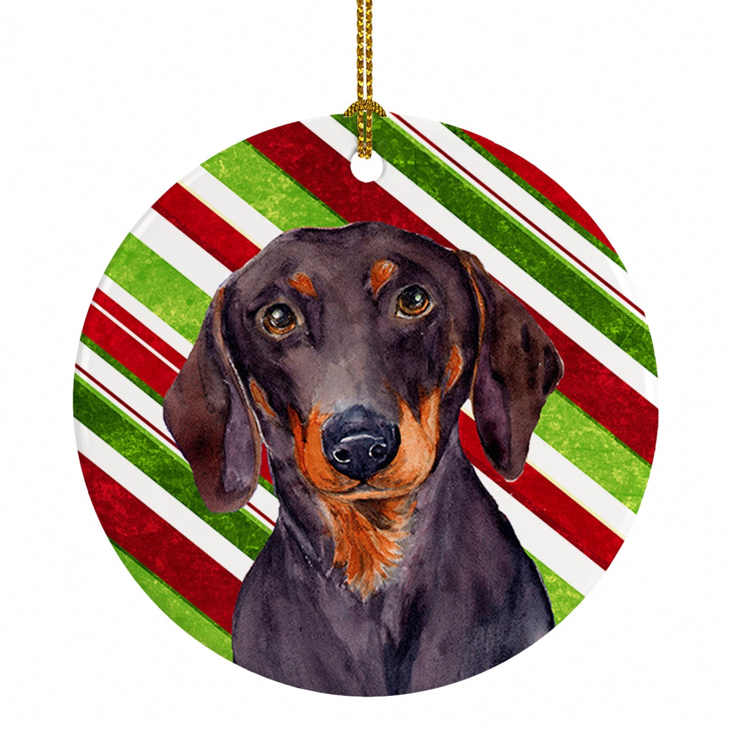 Dachshund Candy Cane Holiday Christmas Ceramic Ornament Christmas Tree Hanging Decorations for Home Christmas Holiday, Party, Gift, 3 in, Multicolor