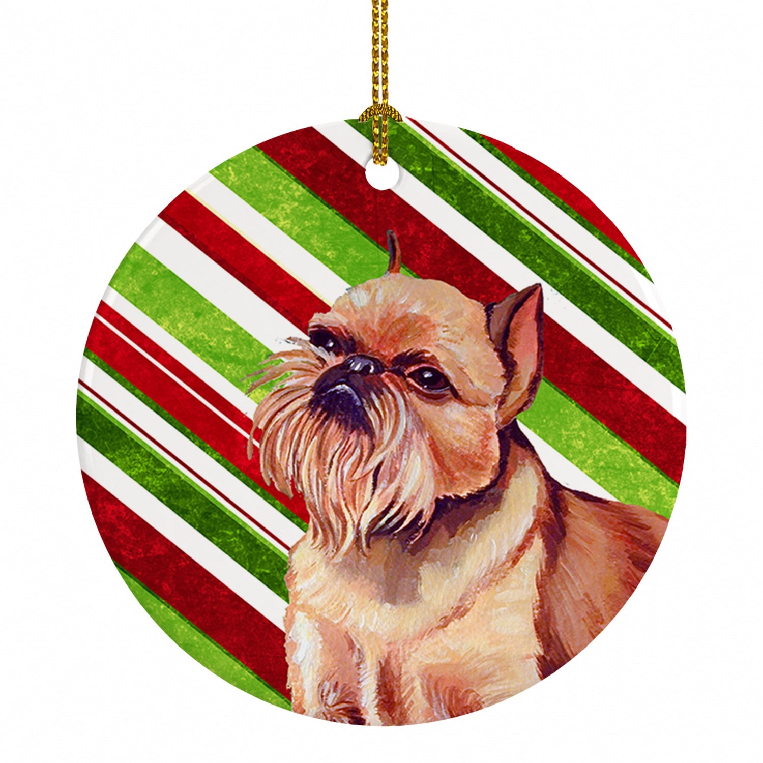 Brussels Griffon Candy Cane Holiday Christmas Ceramic Ornament Christmas Tree Hanging Decorations for Home Christmas Holiday, Party, Gift, 3 in, Multicolor