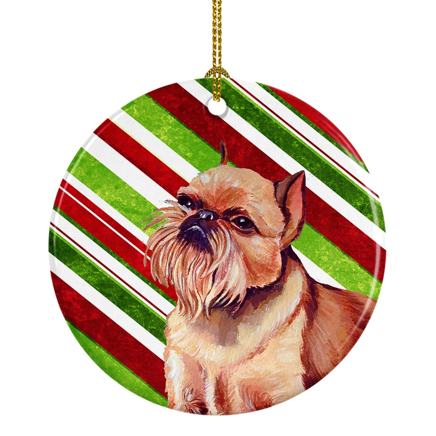 Brussels Griffon Candy Cane Holiday Christmas Ceramic Ornament Christmas Tree Hanging Decorations for Home Christmas Holiday, Party, Gift, 3 in, Multicolor