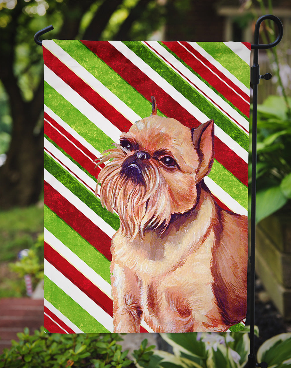 Brussels Griffon Candy Cane Holiday Christmas Garden Flag Mailbox Decorative Yard Banner Outside Patio Artwork for Flower Beds, Garden Size, Multicolor