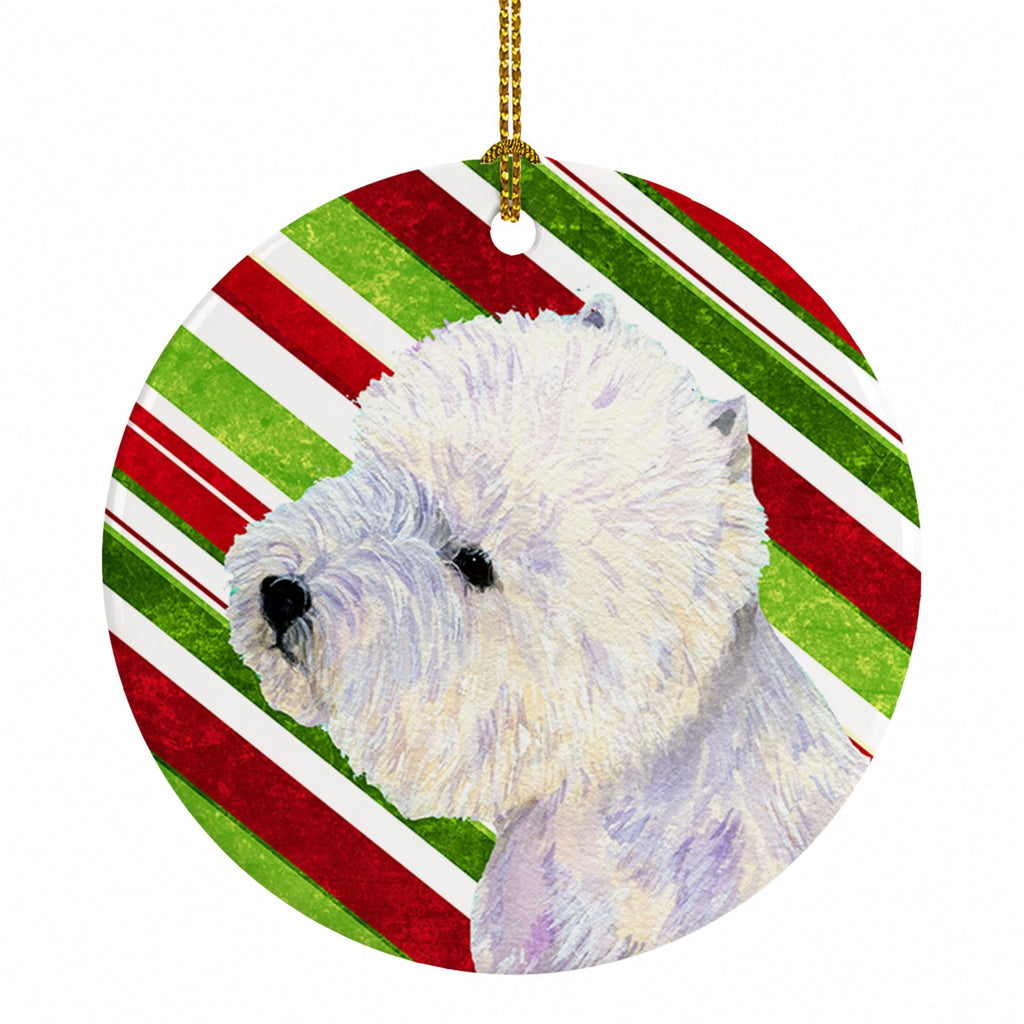 Westie Candy Cane Holiday Christmas Ceramic Ornament Christmas Tree Hanging Decorations for Home Christmas Holiday, Party, Gift, 3 in, Multicolor