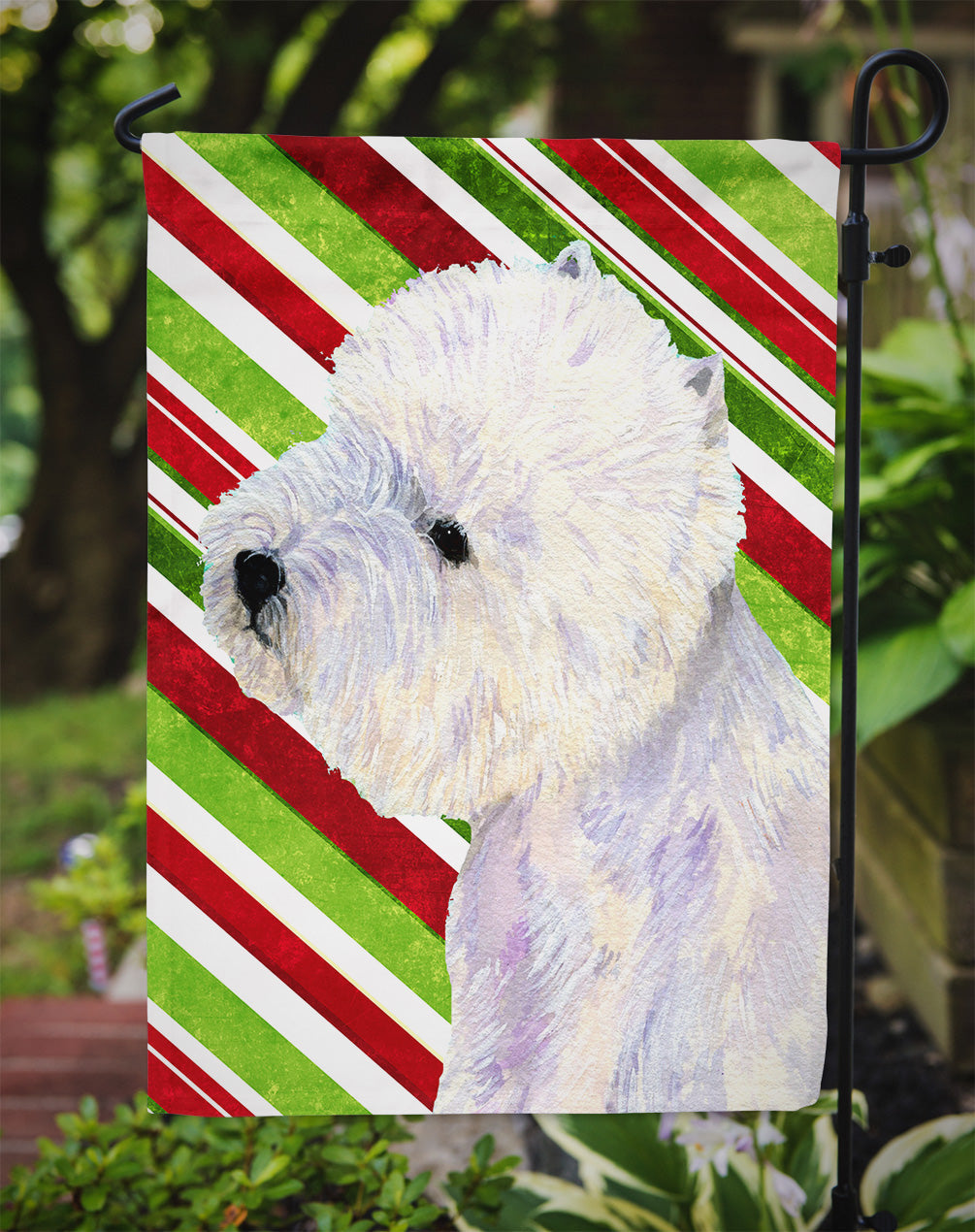Westie Candy Cane Holiday Christmas Garden Flag Mailbox Decorative Yard Banner Outside Patio Artwork for Flower Beds, Garden Size, Multicolor