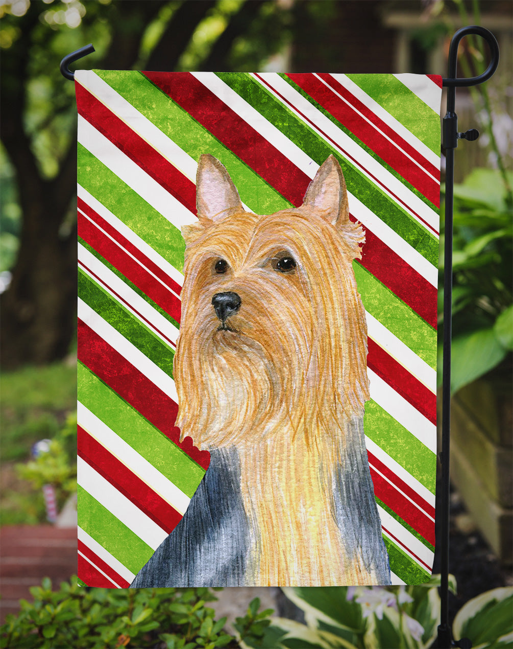 Silky Terrier Candy Cane Holiday Christmas Garden Flag Mailbox Decorative Yard Banner Outside Patio Artwork for Flower Beds, Garden Size, Multicolor