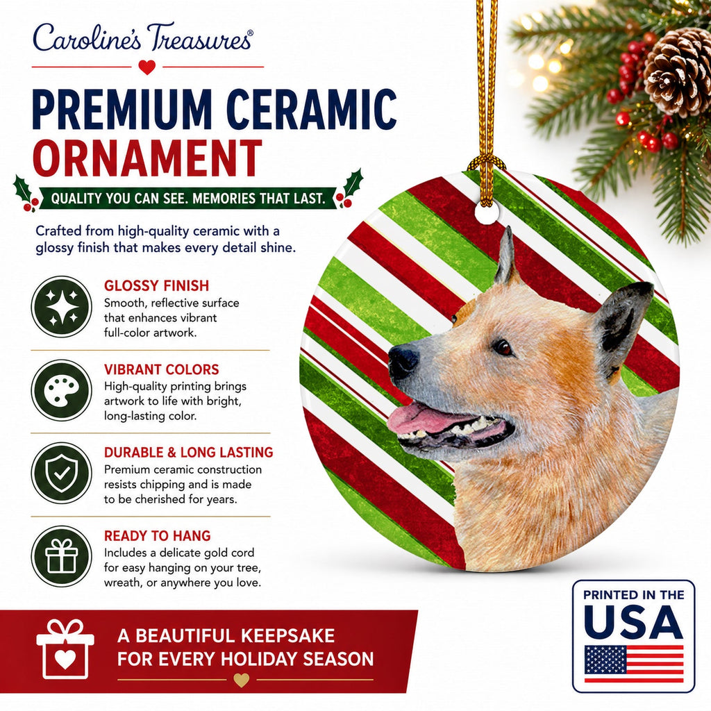 Australian Cattle Dog Candy Cane Holiday Christmas Ceramic Ornament Christmas Tree Hanging Decorations for Home Christmas Holiday, Party, Gift, 3 in, Multicolor