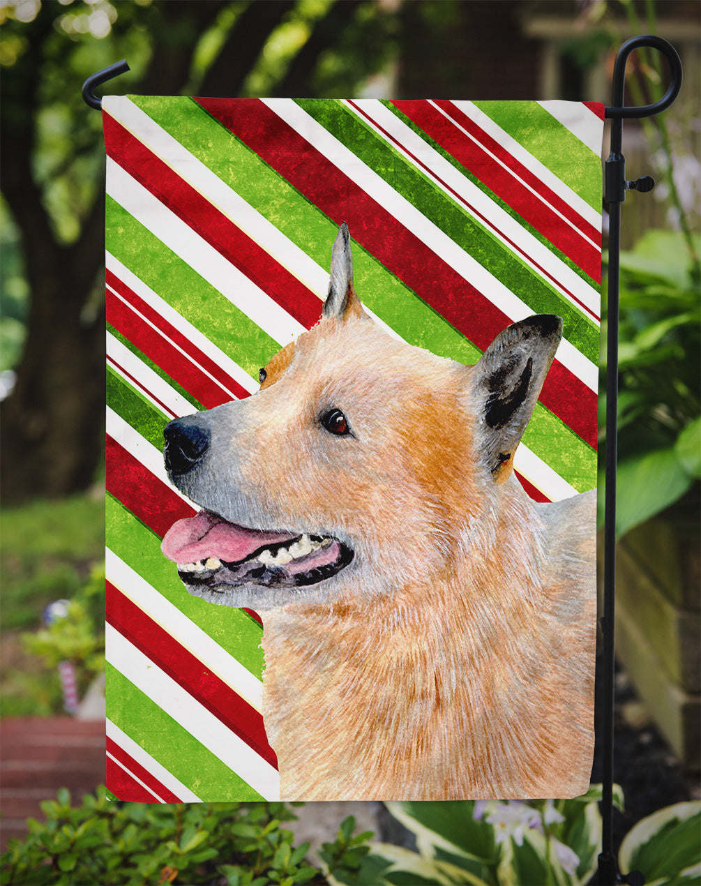 Australian Cattle Dog Candy Cane Holiday Christmas Garden Flag Mailbox Decorative Yard Banner Outside Patio Artwork for Flower Beds, Garden Size, Multicolor