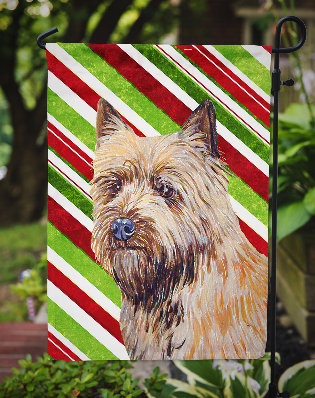 Cairn Terrier Candy Cane Holiday Christmas Garden Flag Mailbox Decorative Yard Banner Outside Patio Artwork for Flower Beds, Garden Size, Multicolor