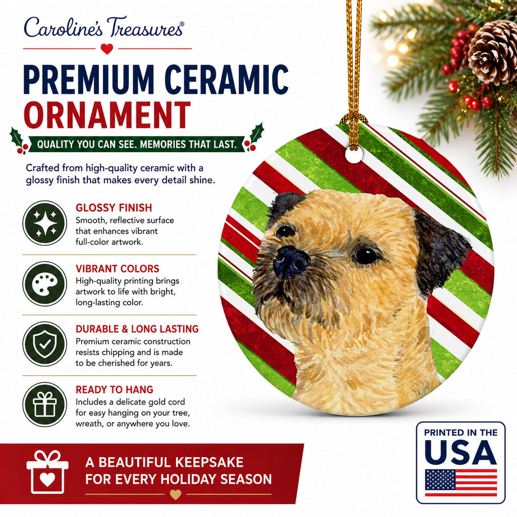 Border Terrier Candy Cane Holiday Christmas Ceramic Ornament Christmas Tree Hanging Decorations for Home Christmas Holiday, Party, Gift, 3 in, Multicolor