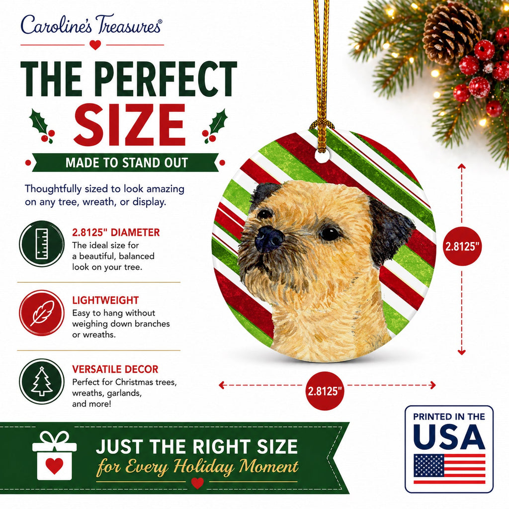 Border Terrier Candy Cane Holiday Christmas Ceramic Ornament Christmas Tree Hanging Decorations for Home Christmas Holiday, Party, Gift, 3 in, Multicolor