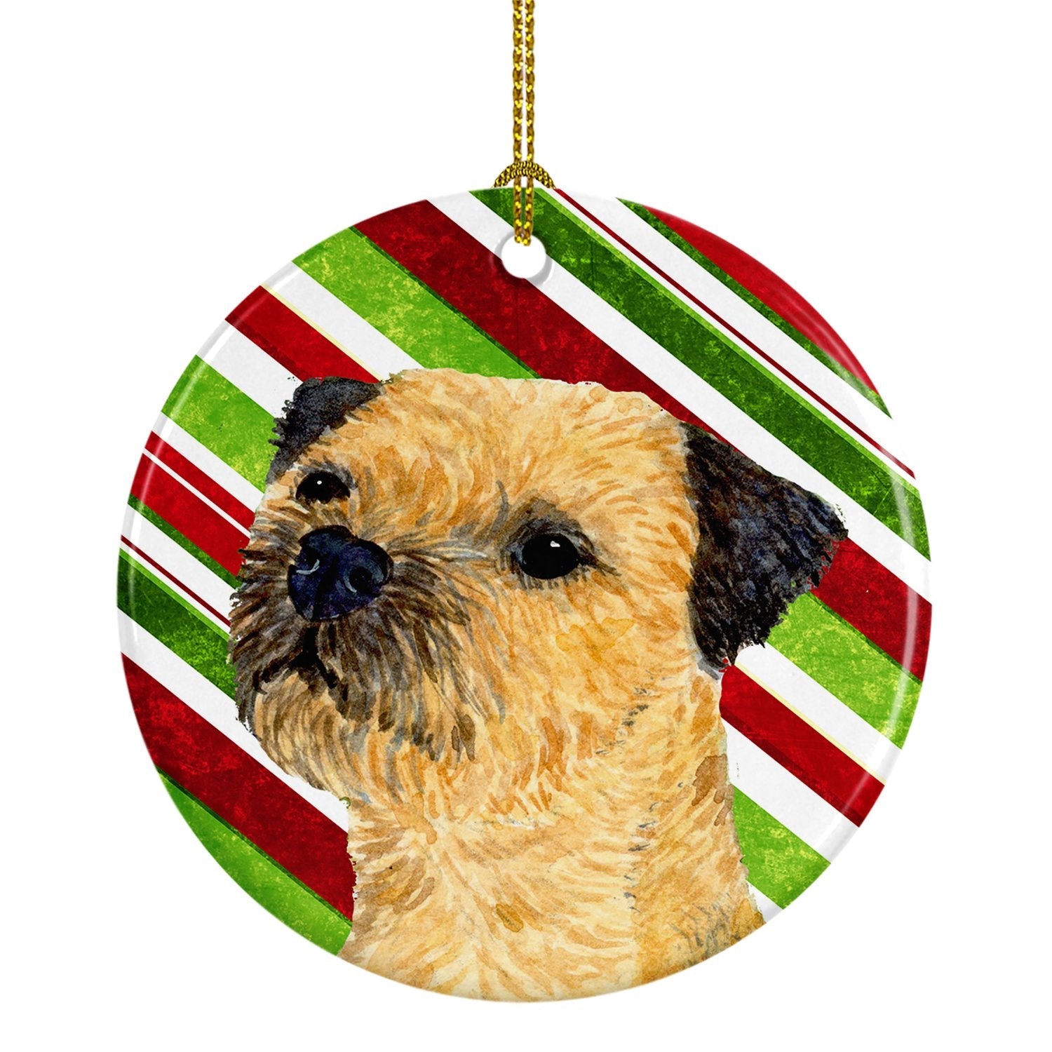 Border Terrier Candy Cane Holiday Christmas Ceramic Ornament Christmas Tree Hanging Decorations for Home Christmas Holiday, Party, Gift, 3 in, Multicolor