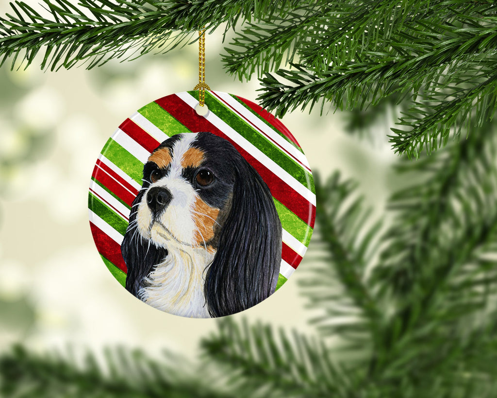 Cavalier Spaniel Candy Cane Holiday Christmas Ceramic Ornament Christmas Tree Hanging Decorations for Home Christmas Holiday, Party, Gift, 3 in, Multicolor