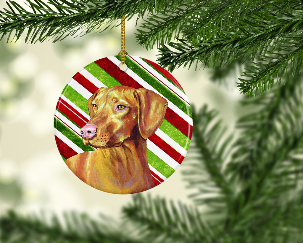 Vizsla Candy Cane Holiday Christmas Ceramic Ornament Christmas Tree Hanging Decorations for Home Christmas Holiday, Party, Gift, 3 in, Multicolor