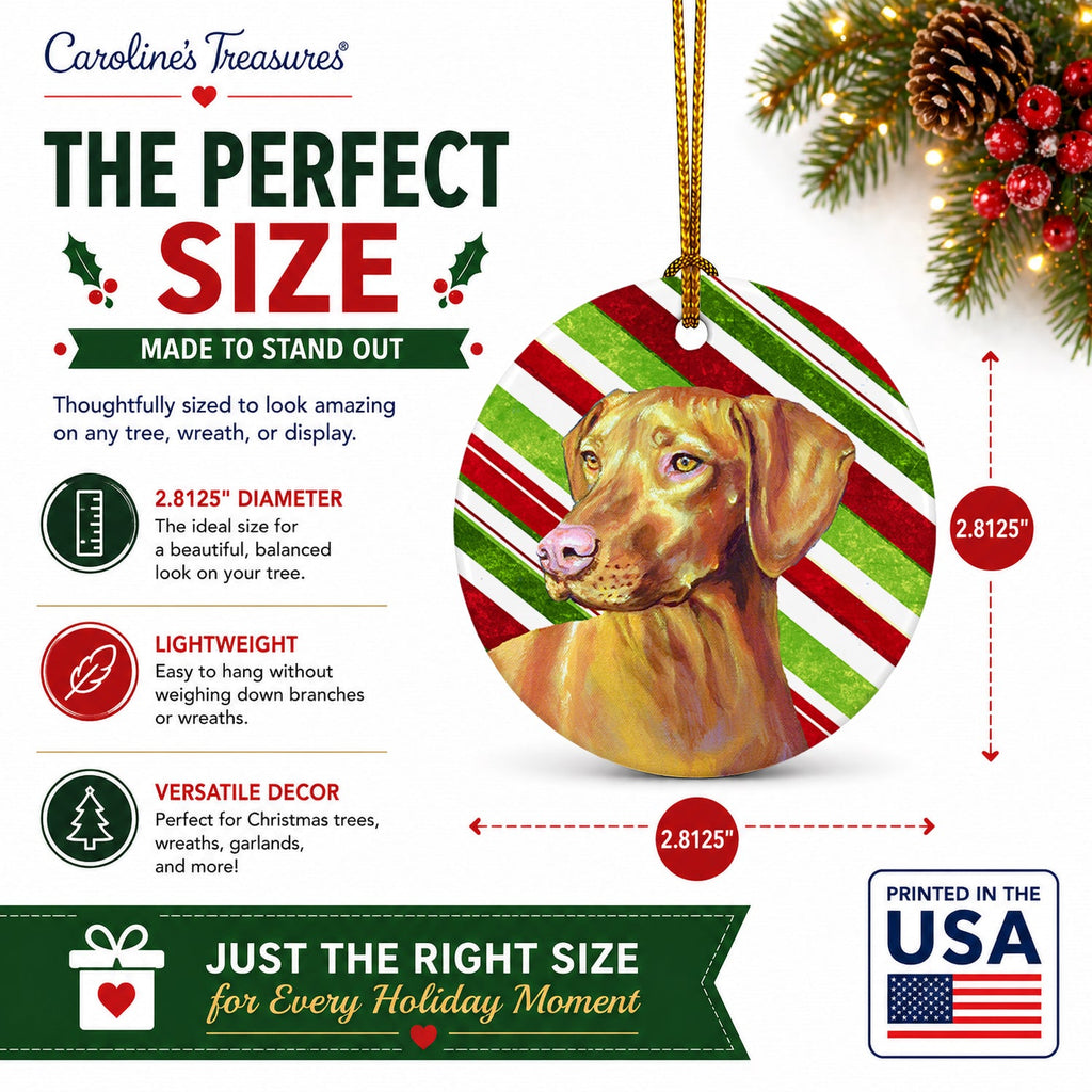 Vizsla Candy Cane Holiday Christmas Ceramic Ornament Christmas Tree Hanging Decorations for Home Christmas Holiday, Party, Gift, 3 in, Multicolor