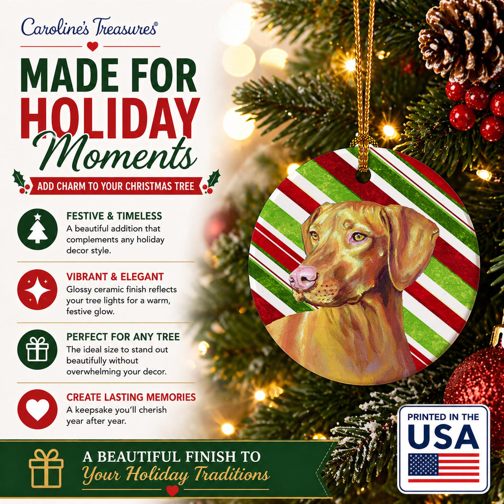 Vizsla Candy Cane Holiday Christmas Ceramic Ornament Christmas Tree Hanging Decorations for Home Christmas Holiday, Party, Gift, 3 in, Multicolor