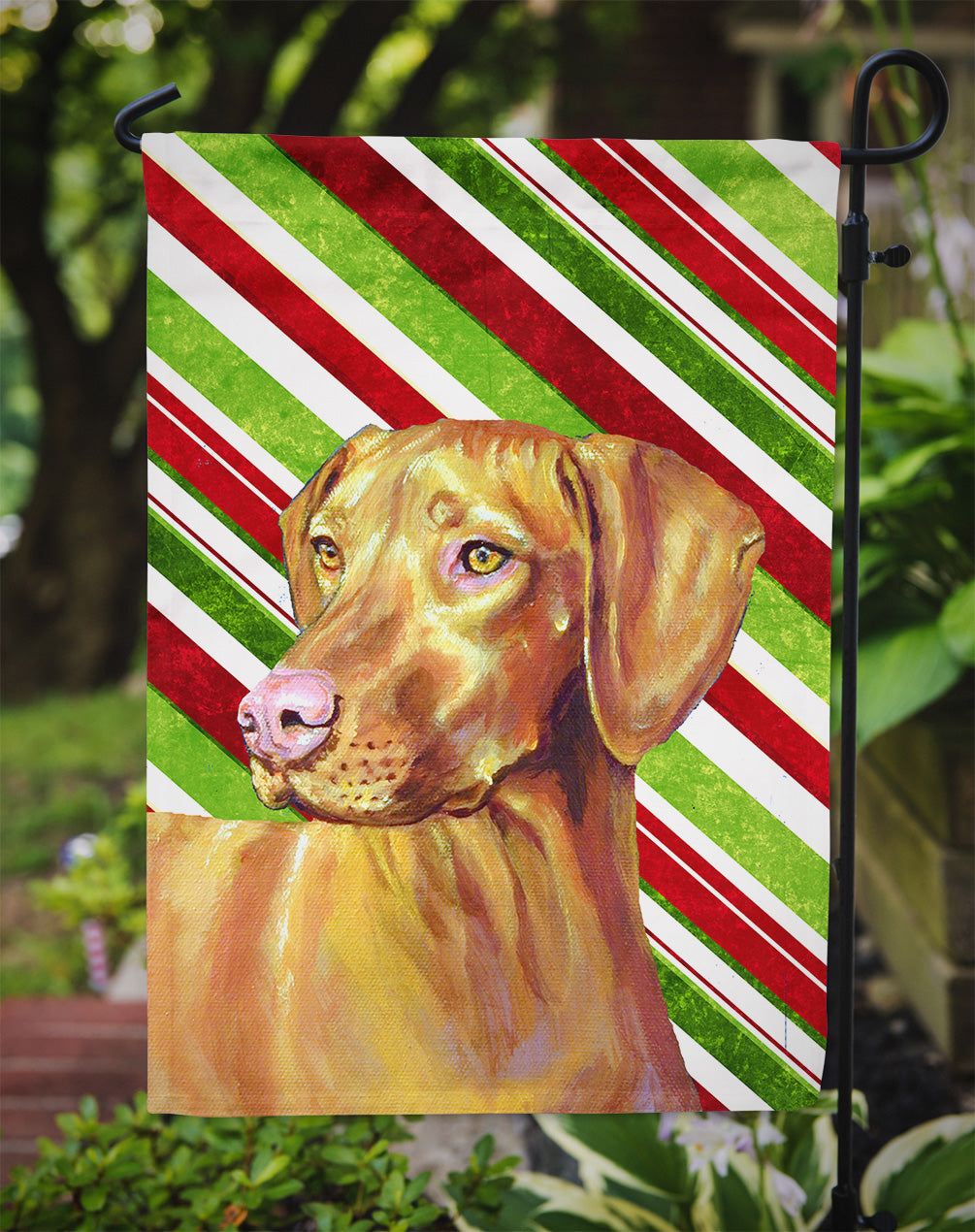 Vizsla Candy Cane Holiday Christmas Garden Flag Mailbox Decorative Yard Banner Outside Patio Artwork for Flower Beds, Garden Size, Multicolor
