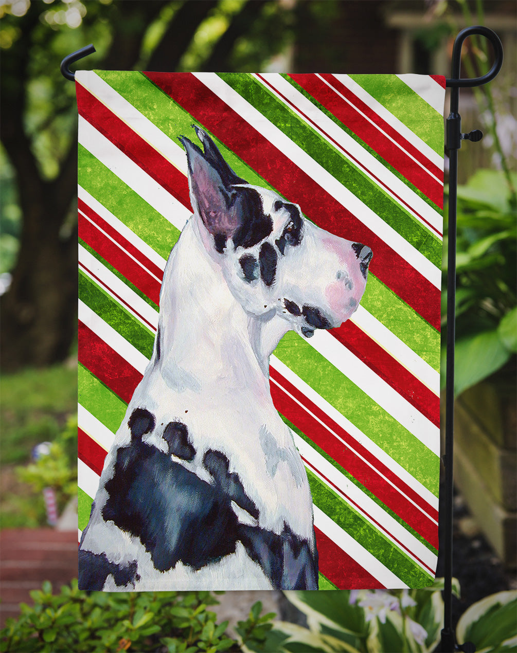 Great Dane Candy Cane Holiday Christmas Garden Flag Mailbox Decorative Yard Banner Outside Patio Artwork for Flower Beds, Garden Size, Multicolor