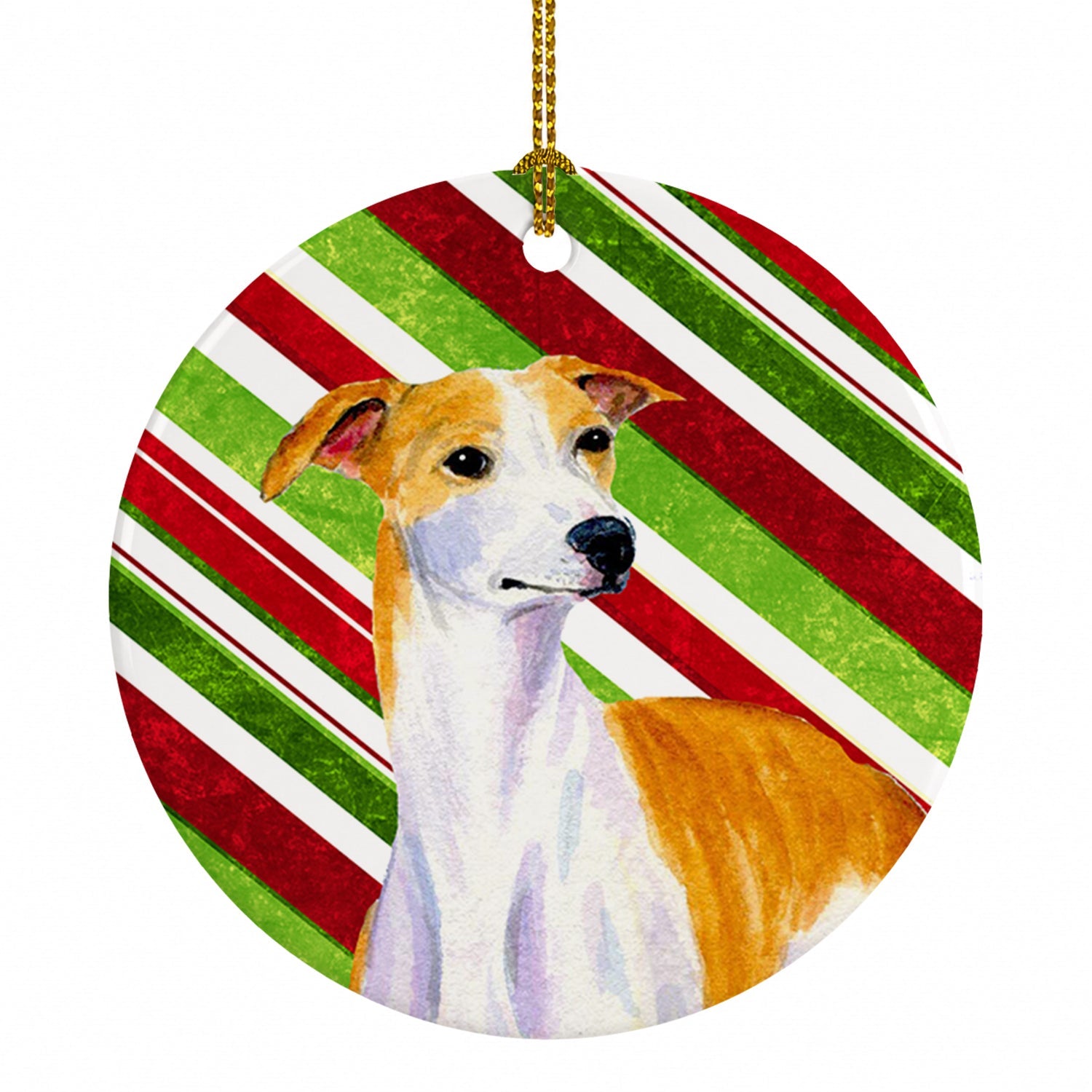 Whippet Candy Cane Holiday Christmas Ceramic Ornament Christmas Tree Hanging Decorations for Home Christmas Holiday, Party, Gift, 3 in, Multicolor