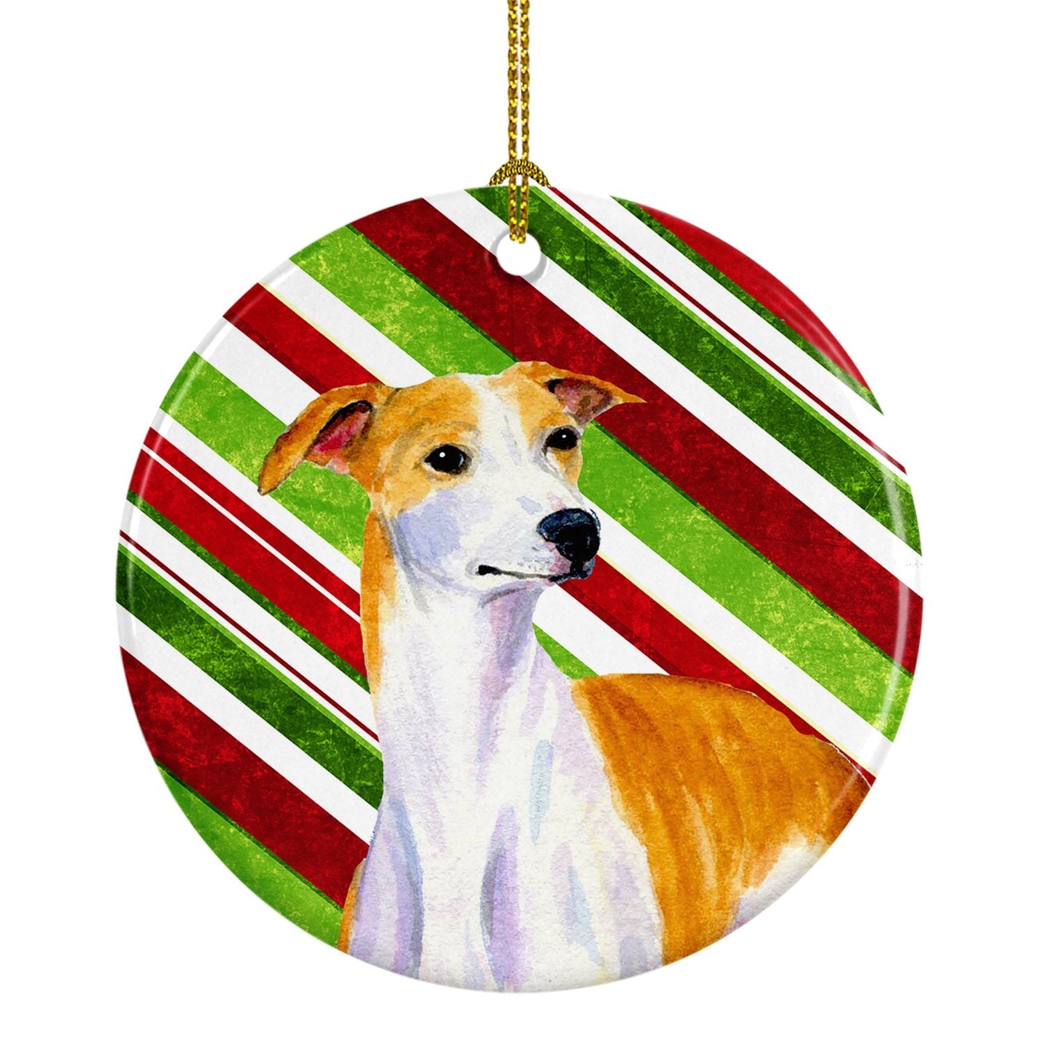 Whippet Candy Cane Holiday Christmas Ceramic Ornament Christmas Tree Hanging Decorations for Home Christmas Holiday, Party, Gift, 3 in, Multicolor