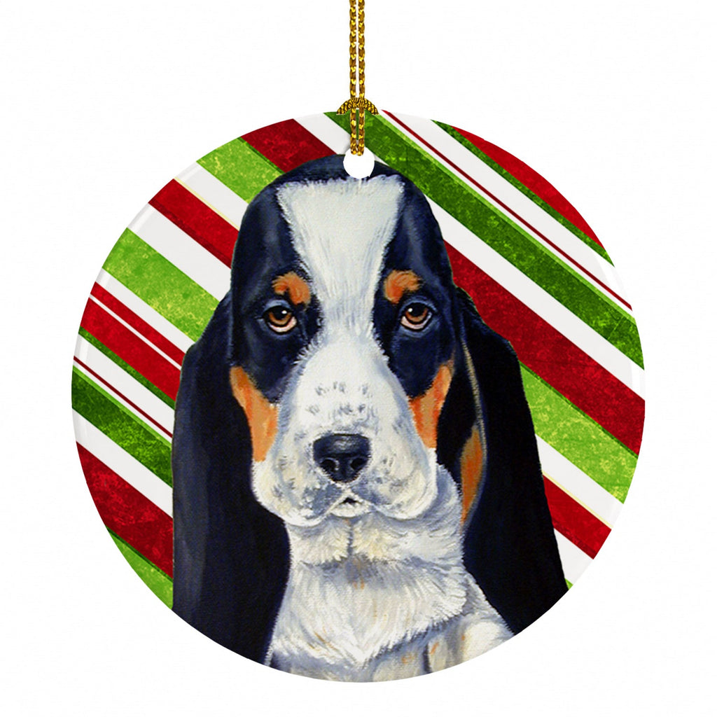 Basset Hound Candy Cane Holiday Christmas Ceramic Ornament Christmas Tree Hanging Decorations for Home Christmas Holiday, Party, Gift, 3 in, Multicolor